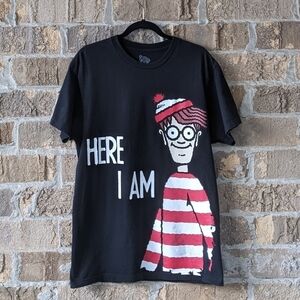 Where's Waldo Here I Am Black Short Sleeve T-Shirt Size Large 100% Cotton